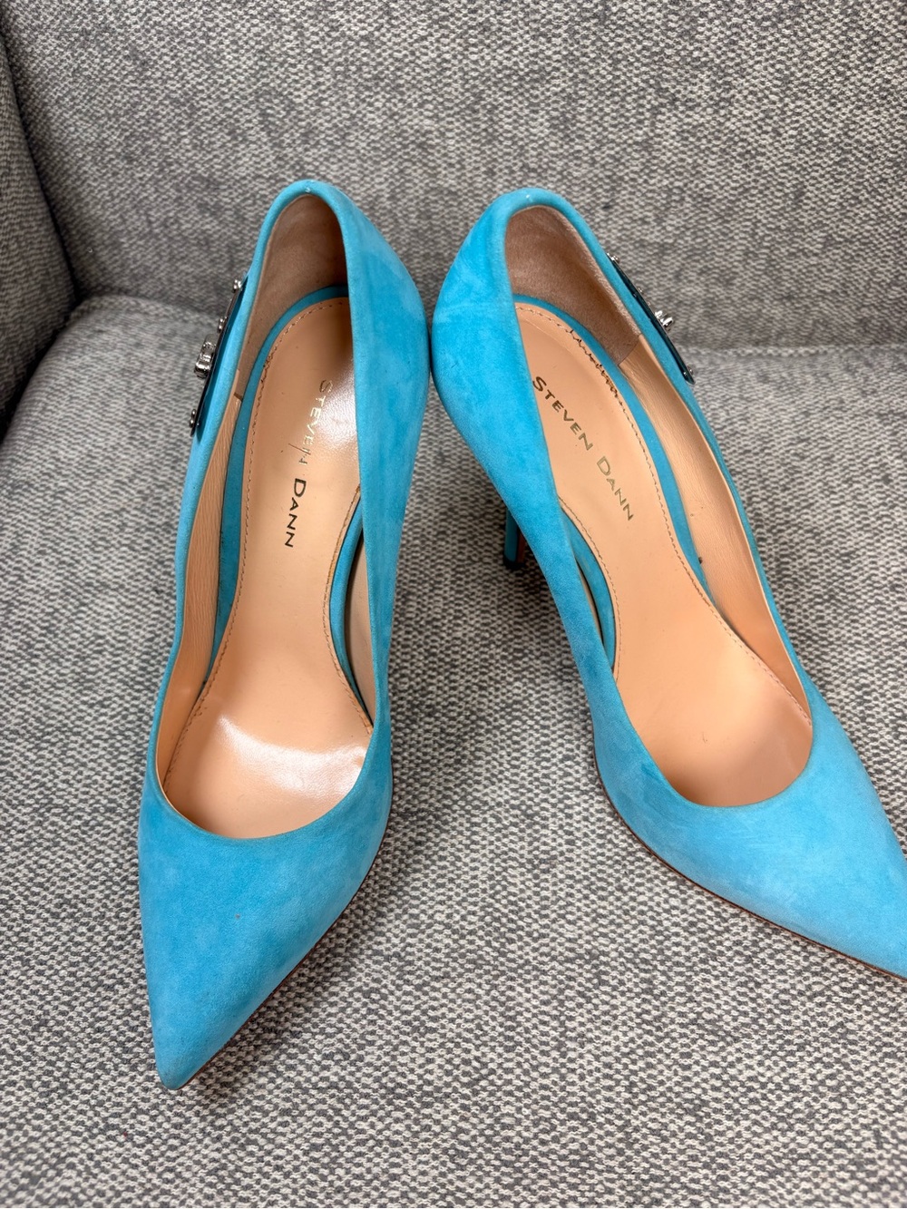 STEVEN DANN - Blue Suede Pointed-Toe Stiletto Pumps - Picture 3 of 7